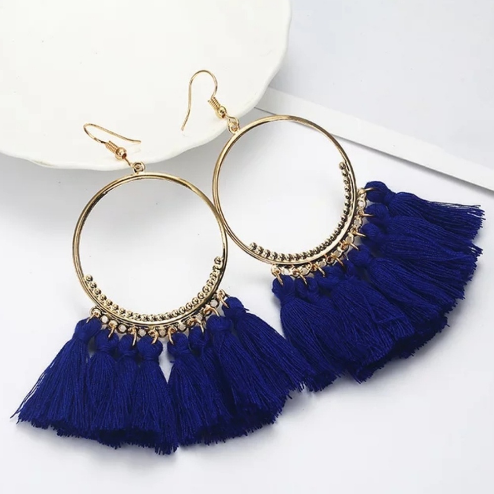 Tassel Earrings‎ Royal Blue Color